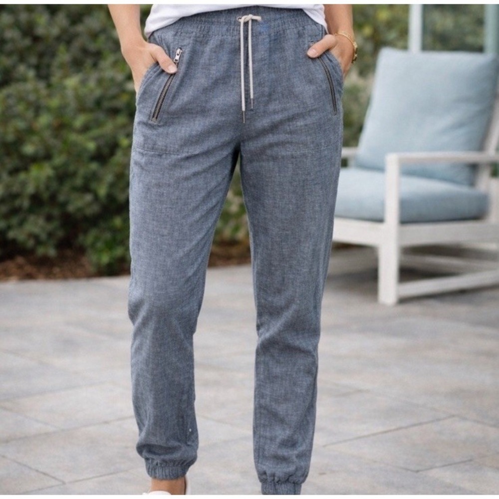 Athleta Women's Cabo Linen Joggers Pull On Blue Pants Size 2 (XS) Chambray Blue